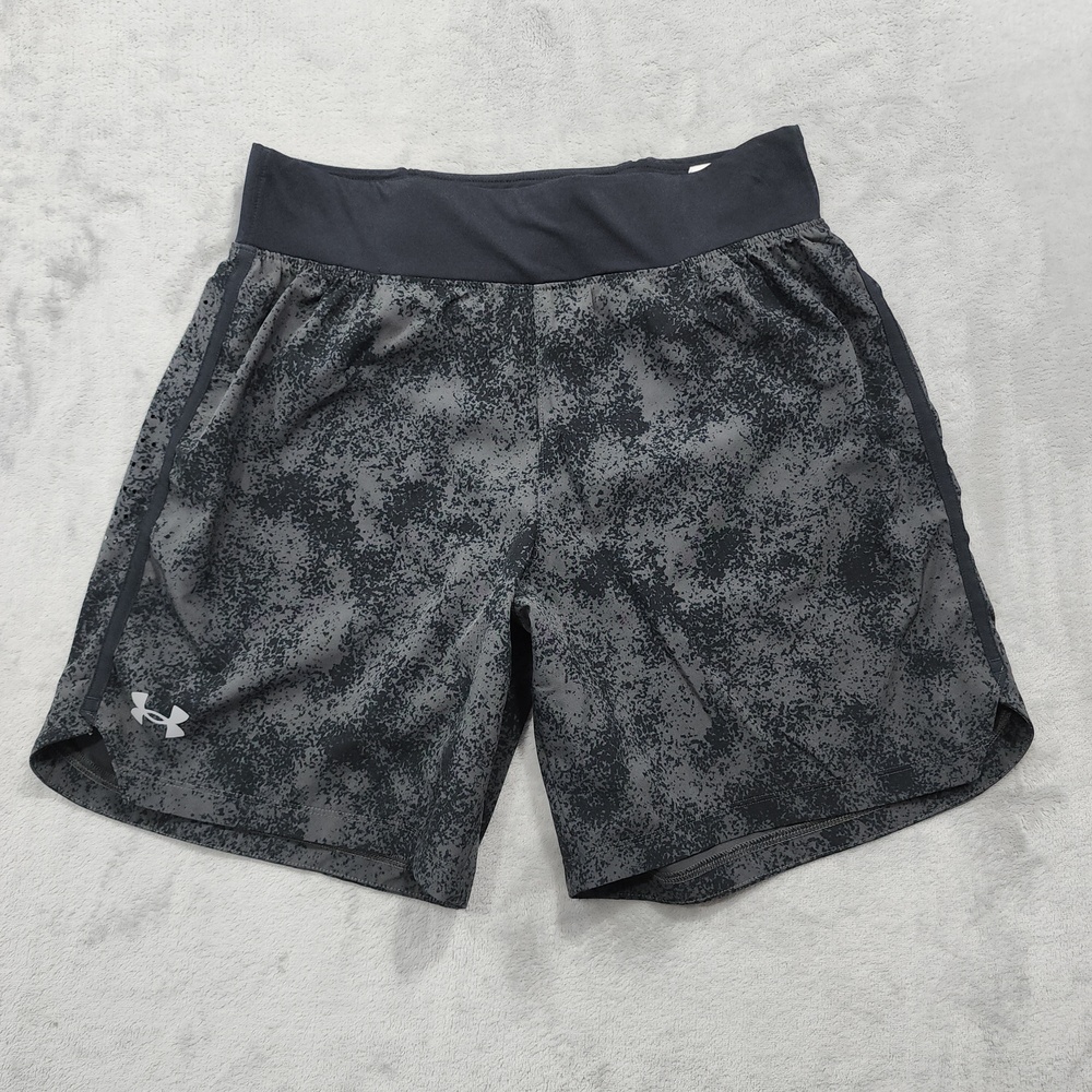 Under Armour Shorts Mens M Gray Black Printed Speedpocket Lined Running Gym